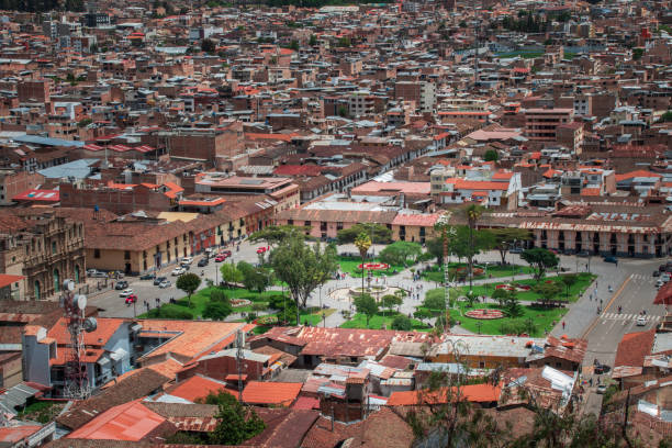 Main Square in Cajamarca a view on the central square of Cajamarca Peru cajamarca region stock pictures, royalty-free photos & images