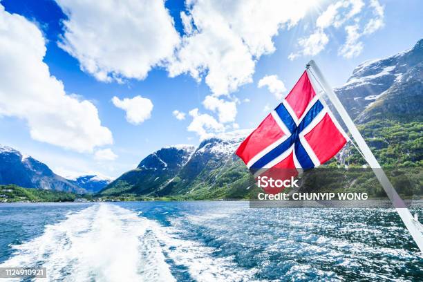 Norwegian Flag With Beautiful Background Stock Photo - Download Image Now - Norwegian Flag, Norway, Sailing
