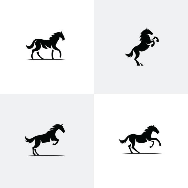 말 아이콘 세트 - horse family stock illustrations