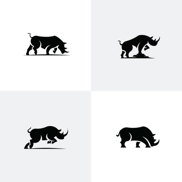 illustrations, cliparts, dessins animés et icônes de ensemble d’icônes de rhino - rhinocéros