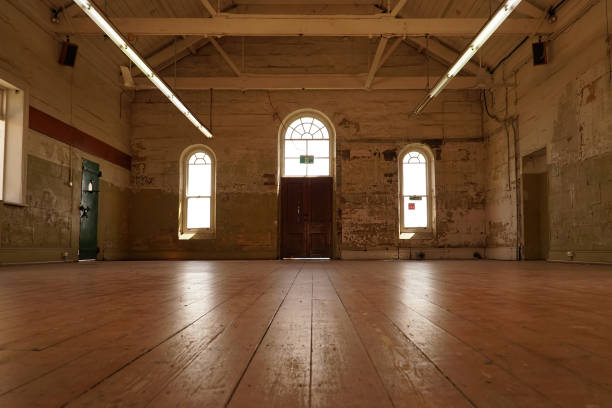istock Interior empty room with wooden floor 1124913228