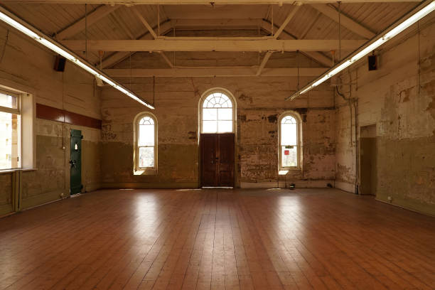 istock Interior empty room with wooden floor 1124913236