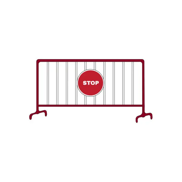 Vector illustration of crowd control barrier with stop sign.