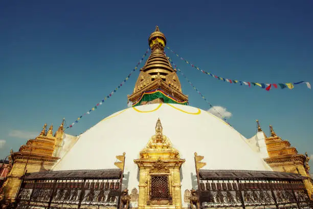 Swayambhunath, also known as the monkey temple, is a Buddhist stupa in Kathmandu, Nepal.