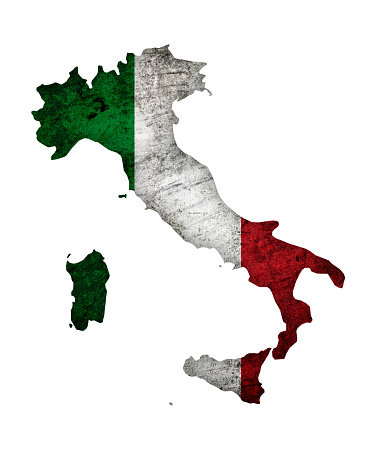 (Clipping path) Grunge flag of Italy on the map isolated on white background