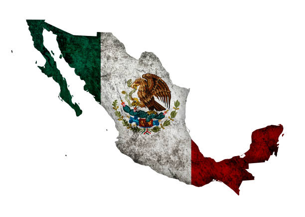 istock (Clipping path) Grunge silhouette of Mexico on the map isolated on white background 1124932609