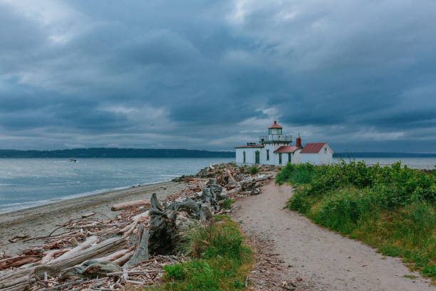 istock Path leading to the Victorian-era lighthouse in Discovery Park, Seattle, USA 1124933529