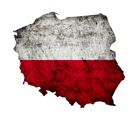 (Clipping path) Grunge flag of Poland on the map isolated on white background