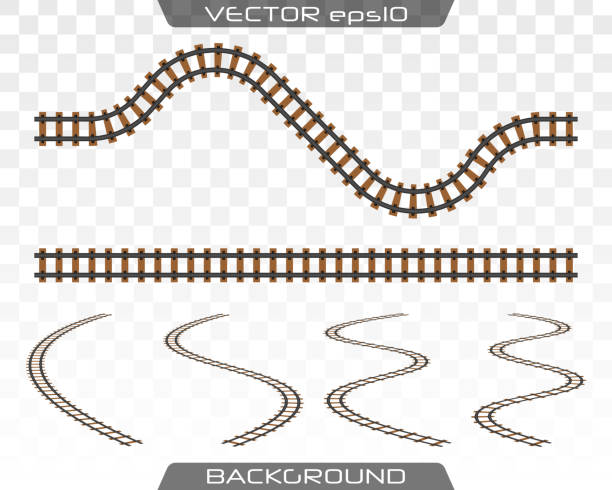 Rails and sleepers. Vector. Rails and sleepers. Creative vector illustration of curved railroad isolated on background. Railway, a set of railroad tracks.   Flat design, vector illustration. railroad track illustrations stock illustrations