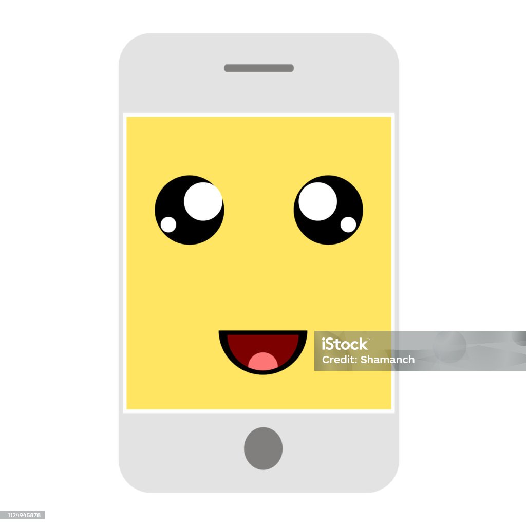 Smiley Phone Smart Phone Flat With Smile On Screen On White Background Stock ...