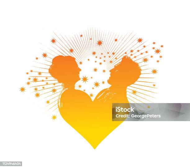 Bride And Grooms With Stars And Heart Stock Illustration - Download Image Now - Bride, Gold Colored, Groom - Human Role