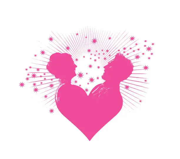 Vector illustration of Bride and Groom's with stars and heart