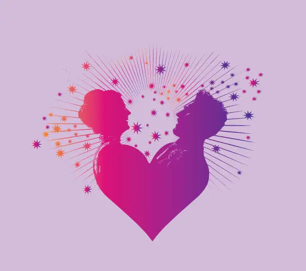 Vector illustration of Bride and Groom's with stars and heart