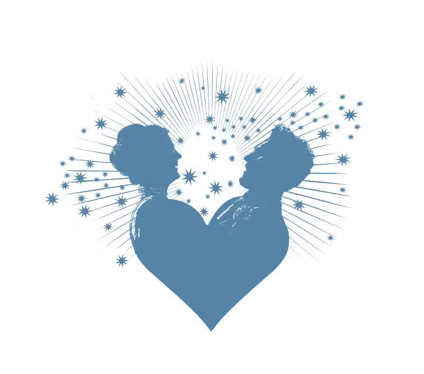 Vector illustration of Bride and Groom's with stars and heart