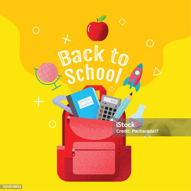 Back To School Sale Banner Poster Flat Design Colorful Vector Stock Illustration - Download Image Now