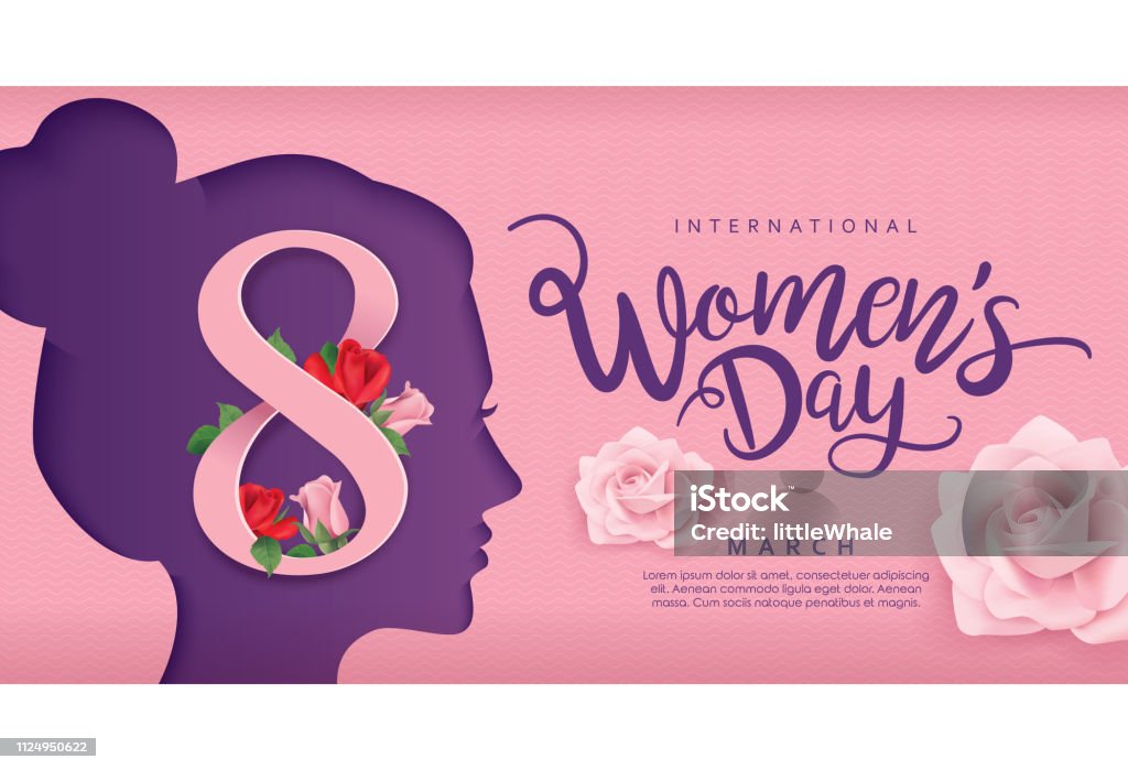 Happy Women's Day International Women's Day poster design with women's side face silhouette and flowers Women stock vector