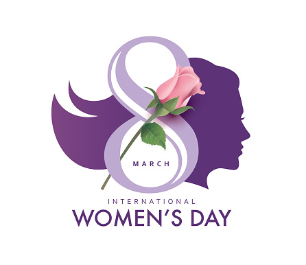 International Women's Day poster design with women's side face silhouette and flower