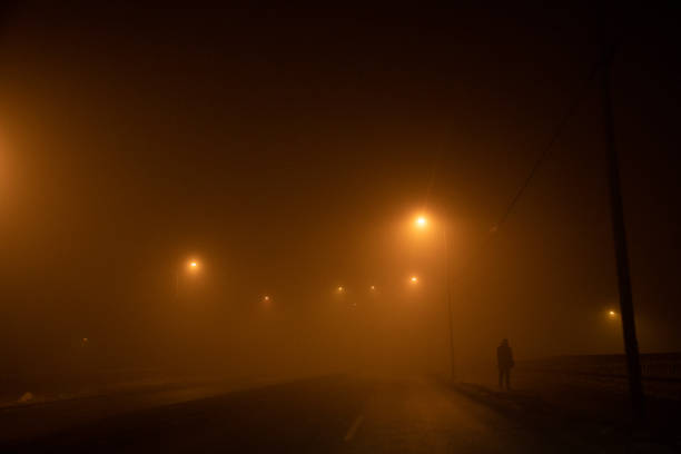 istock Road trip at foggy night 1124954091