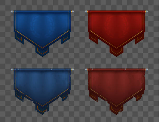 極の赤チーム バナー対青します。中世のペナント、古いものと新しい。勝利と敗北。ゲーム ui の資産。 - medieval点のイラスト素材／クリップアート素材／マンガ素材／アイコン素材