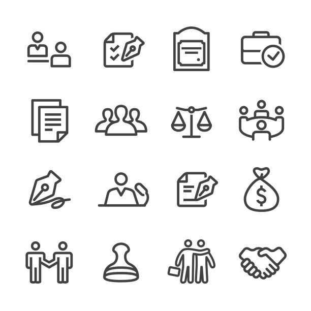 Business Agreement and Cooperation Icons - Line Series Business Agreement, Cooperation, shareholders meeting stock illustrations