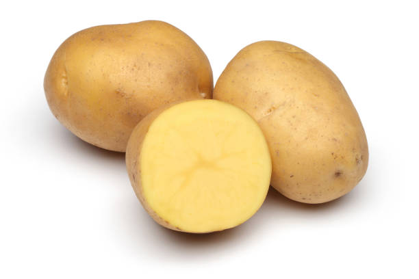 istock Fresh potato and slice on white background 1124972735