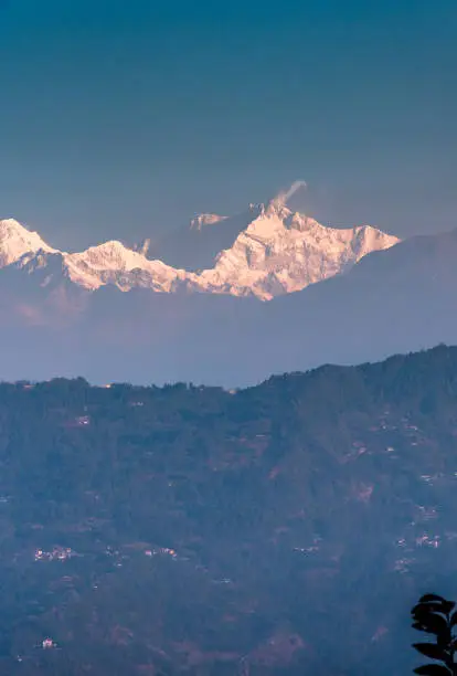 Kanchenjunga Mountain range covered with snow from Kaluk, West Sikkim,India.