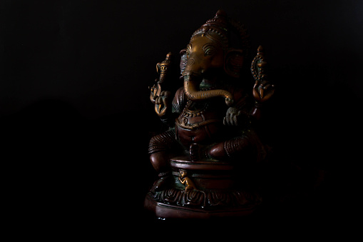 Ganesha Statue Made Of Metal On Black Background Stock Photo - Download  Image Now - Art, Asia, Brass - iStock