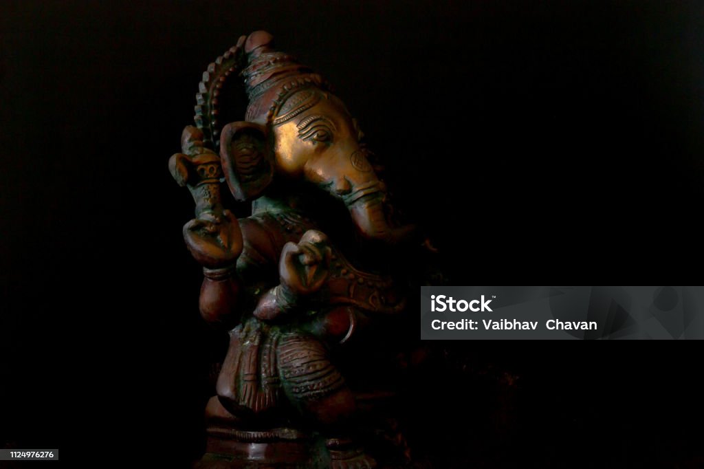 Ganesha Statue Made Of Metal On Black Background Stock Photo - Download  Image Now - Art, Asia, Brass - iStock