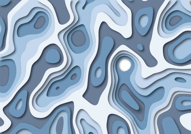 Papercut abstract background in shades of blue Papercut design of topographic waves and holes. 3D Abstract vector background in shades of blue. EPS10 vector format 3d uk map stock illustrations