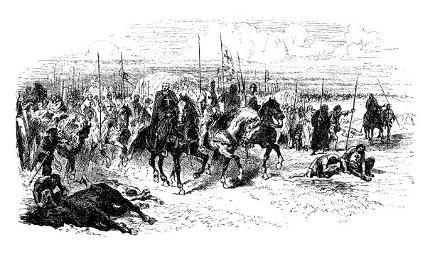 Crusaders On Their Way To Palestine illustration of Crusaders On Their Way To Palestine black knight stock illustrations