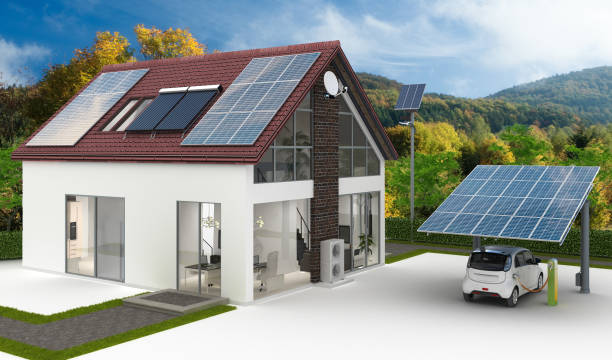 istock Low energy family house with landscape - 3d visualization 1124981058