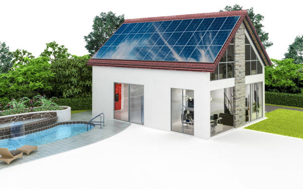 дом семьи с бассейном - 3d визуализация - environmental conservation spring sun swimming pool стоковые фото и изображения