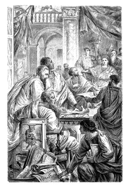 illustrations, cliparts, dessins animés et icônes de le premier concile de nicée, par l’empereur romain constantin ier en 325 ad - iznik