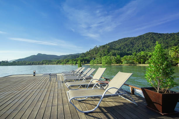 istock Beach chair with island background in Koh Chang. 1124986185