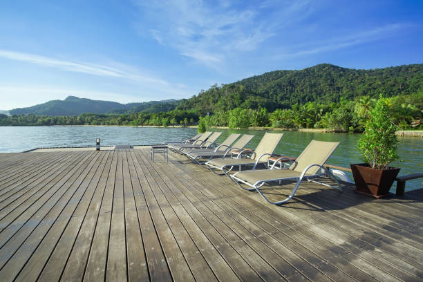 istock Beach chair with island background in Koh Chang. 1124986204