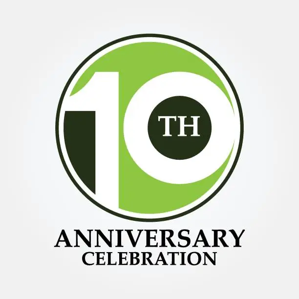 Vector illustration of 10 years old anniversary and celebrating classic circle logo and sign