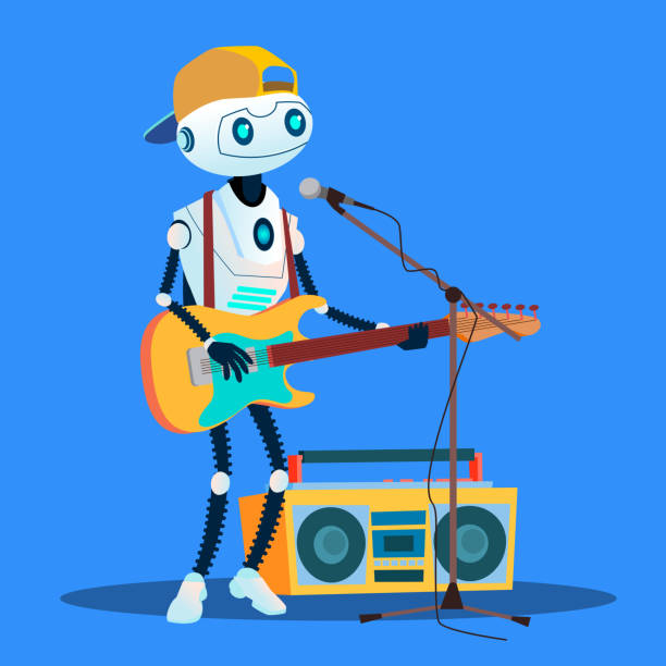 istock Robot Playing Guitars And Singing At The Street Vector. Isolated Illustration 1124996650