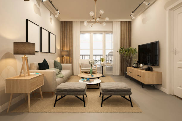 istock 3d rendering luxury and modern living room with fabric sofa 1125001755