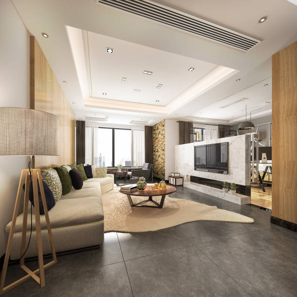 istock 3d rendering luxury and modern living room with good design leather sofa 1125001762