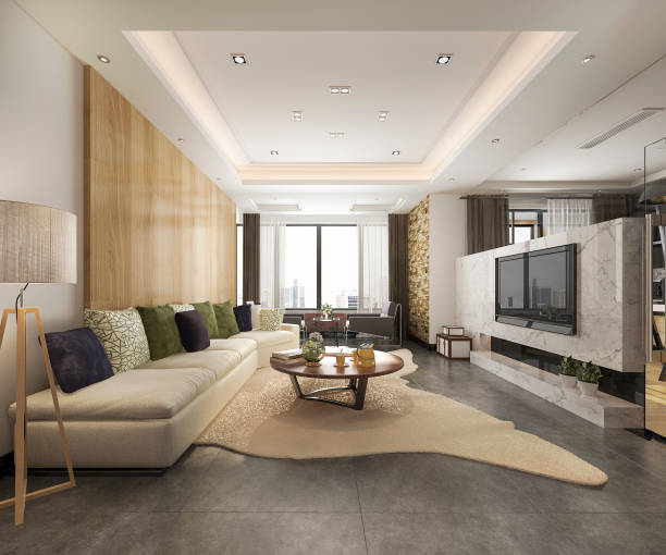 istock 3d rendering luxury and modern living room with good design leather sofa 1125001769