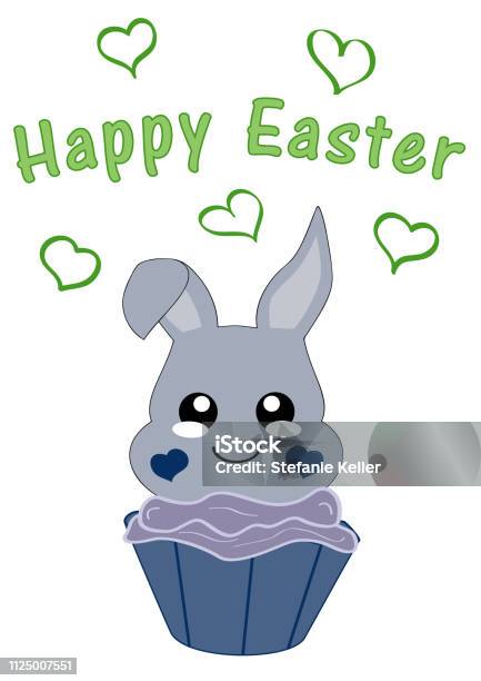Kawaii Easter Bunny Boy In Cupcake Stock Illustration - Download Image Now - Animal, Baby Rabbit, Blue