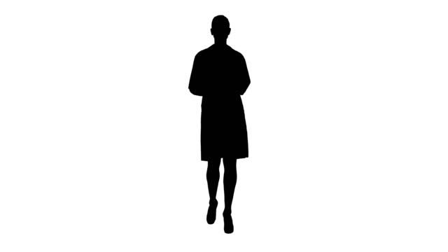 Silhouette Female doctor showing something with hands extended. Presentation