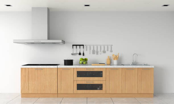 istock Modern kitchen countertop and electric induction stove for mockup, 3D rendering 1125010986