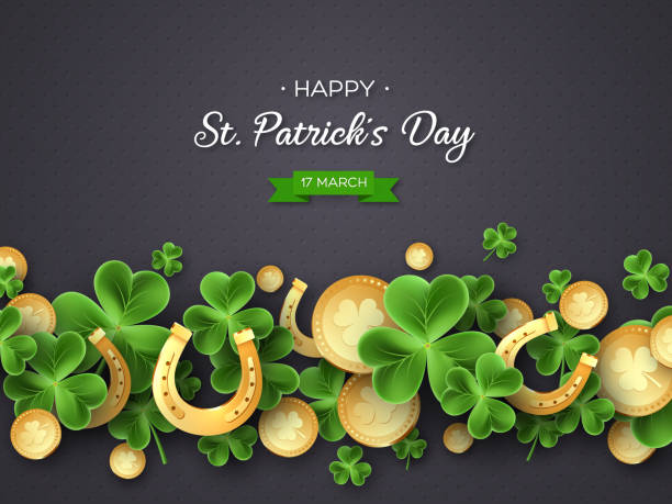 ilustraciones, imágenes clip art, dibujos animados e iconos de stock de day del st. patricks saludo diseño de vacaciones. - st patricks day clover four leaf clover irish culture