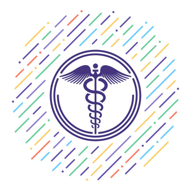 ilustrações de stock, clip art, desenhos animados e ícones de staff of hermes flat line icon illustration - pharmacy symbol surgery computer icon