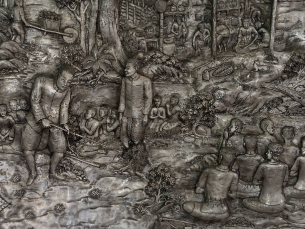 Wat Muen Saen, Chiang Mai, Thailand famous for it handicraft of metal relief and stamping out silver art panels. This temple is known as teh silver temple.