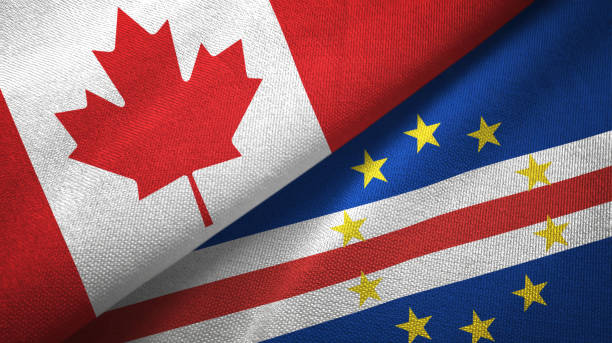 istock Cape Cabo Verde and Canada two flags together textile cloth, fabric texture 1125020285
