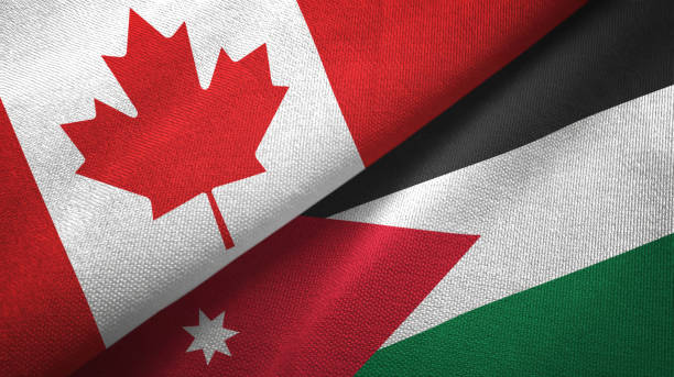 istock Jordan and Canada two flags together textile cloth, fabric texture 1125020494