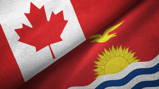 istock Kiribati and Canada two flags together textile cloth, fabric texture 1125020509