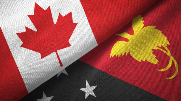 istock Papua New Guinea and Canada two flags together textile cloth, fabric texture 1125020643
